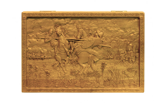 Нарды+шашки "Битва Пересвета с Челубеем" дорожные из массива мореного ясеня 36х46 см Нарды+шашки "Битва Пересвета с Челубеем" дорожные из массива мореного ясеня 36х46 см